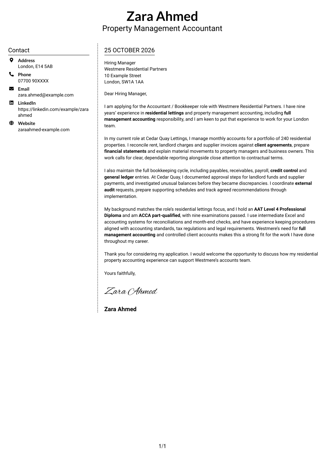 Cover letter example — page 1