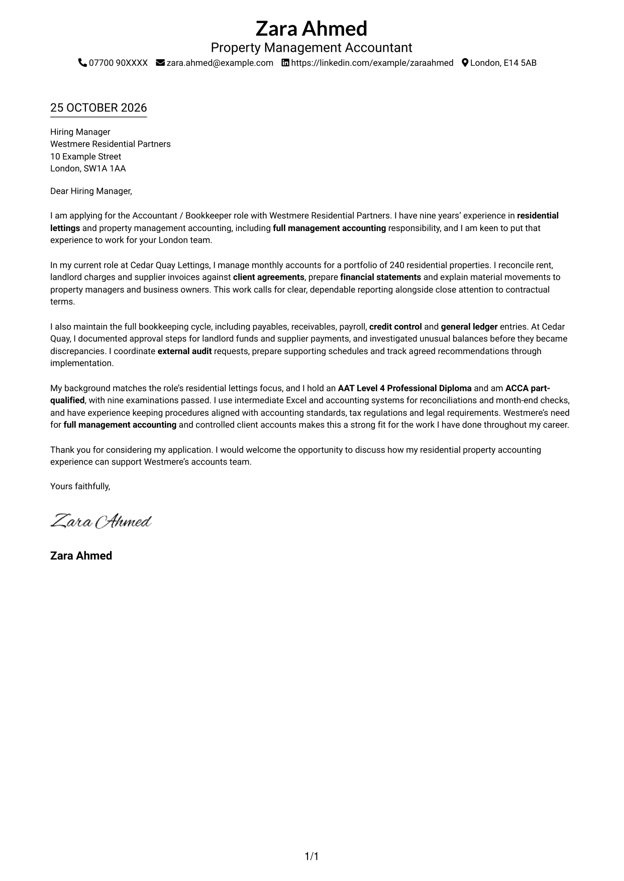 Cover letter example — page 1