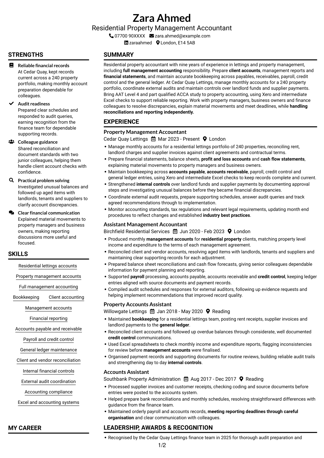 CV example — page 1