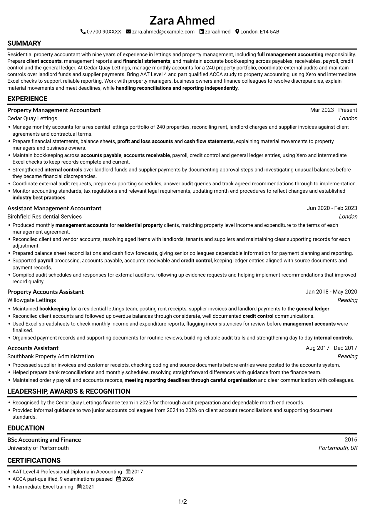 CV example — page 1