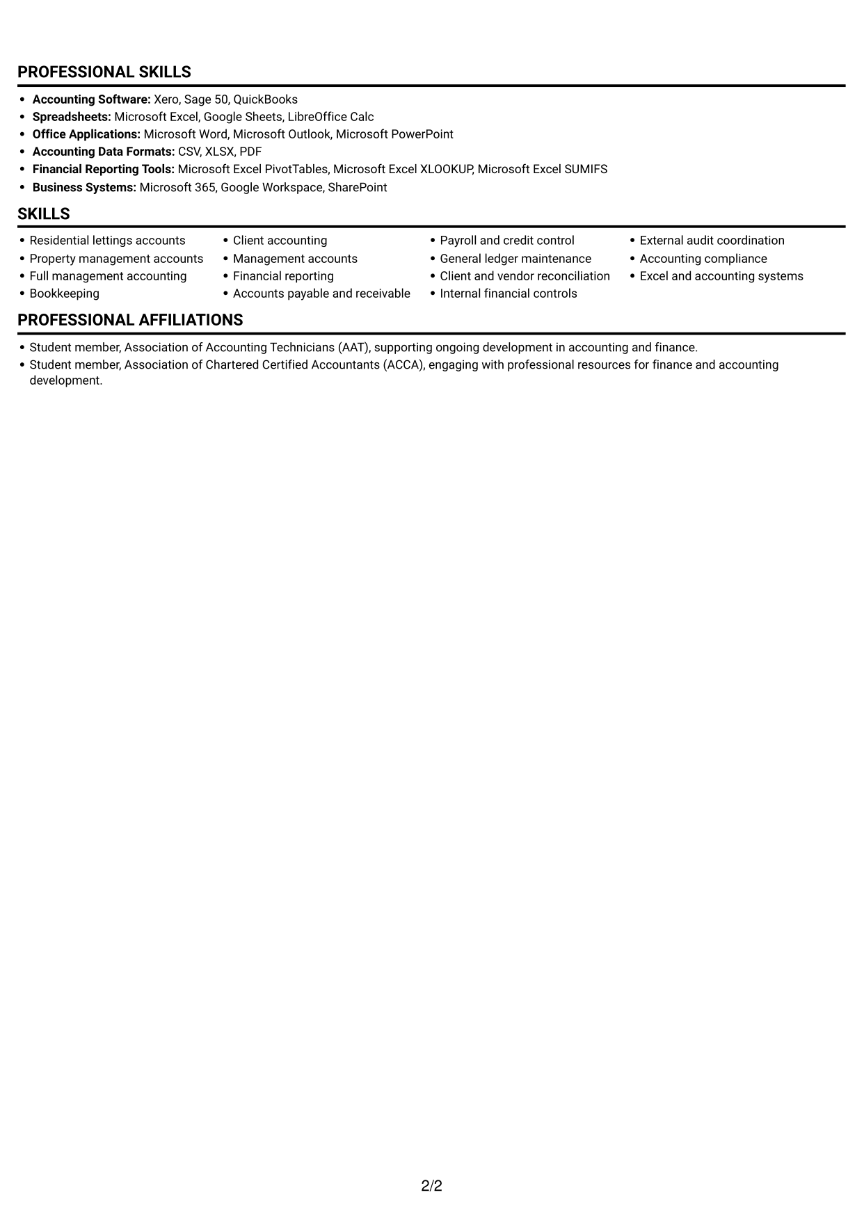 CV example — page 2