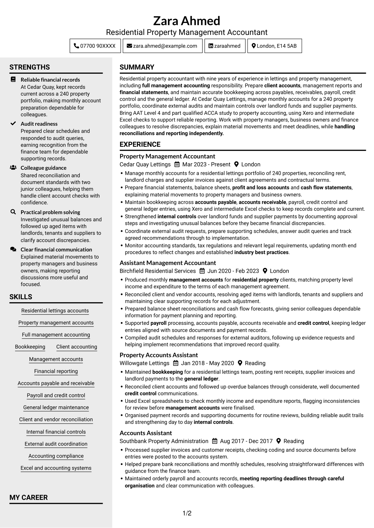 CV example — page 1
