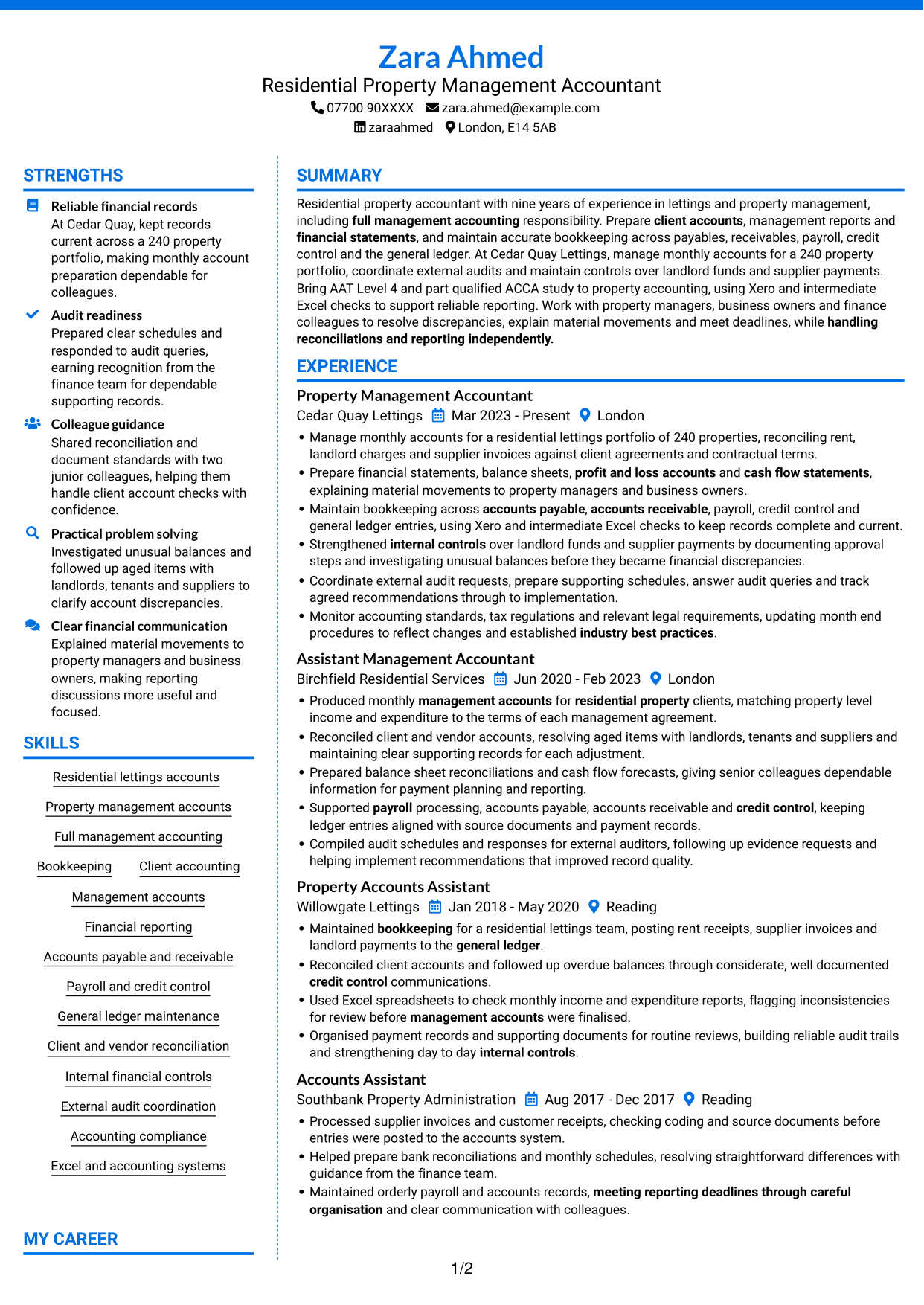 CV example — page 1