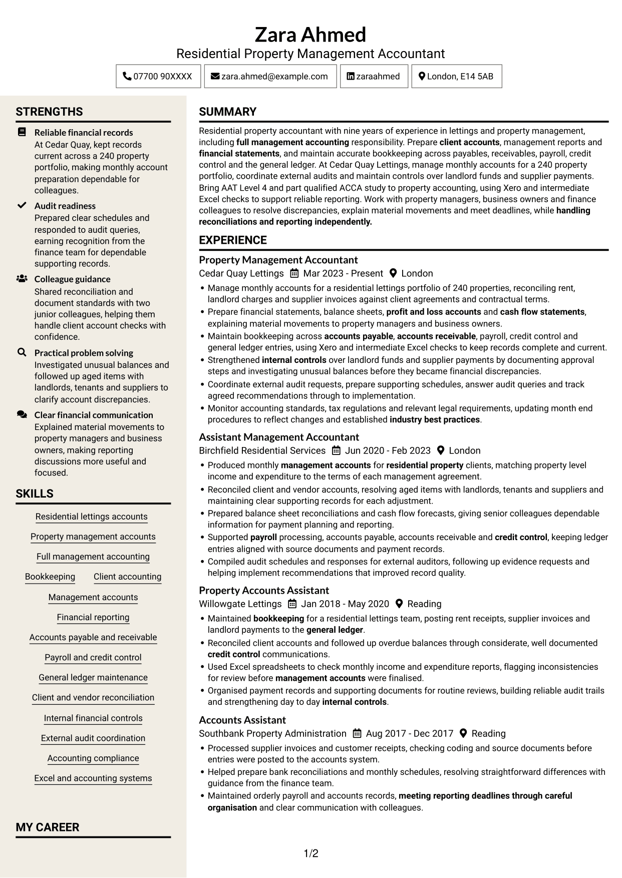 CV example — page 1