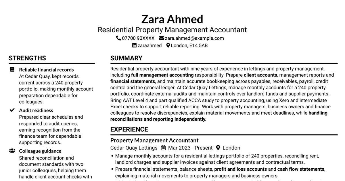 Accountant / Bookkeeper - Residential Property Management Accounts CV
