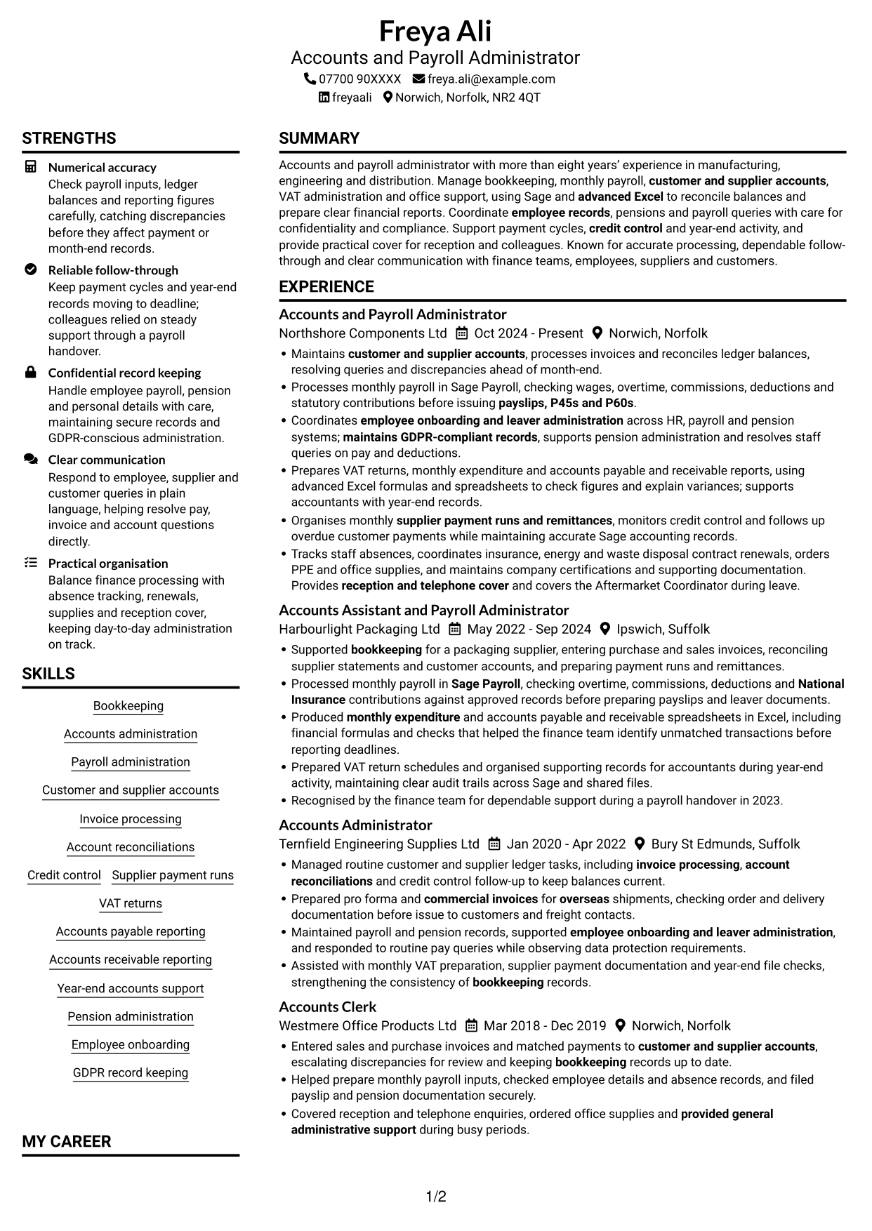 CV example — page 1