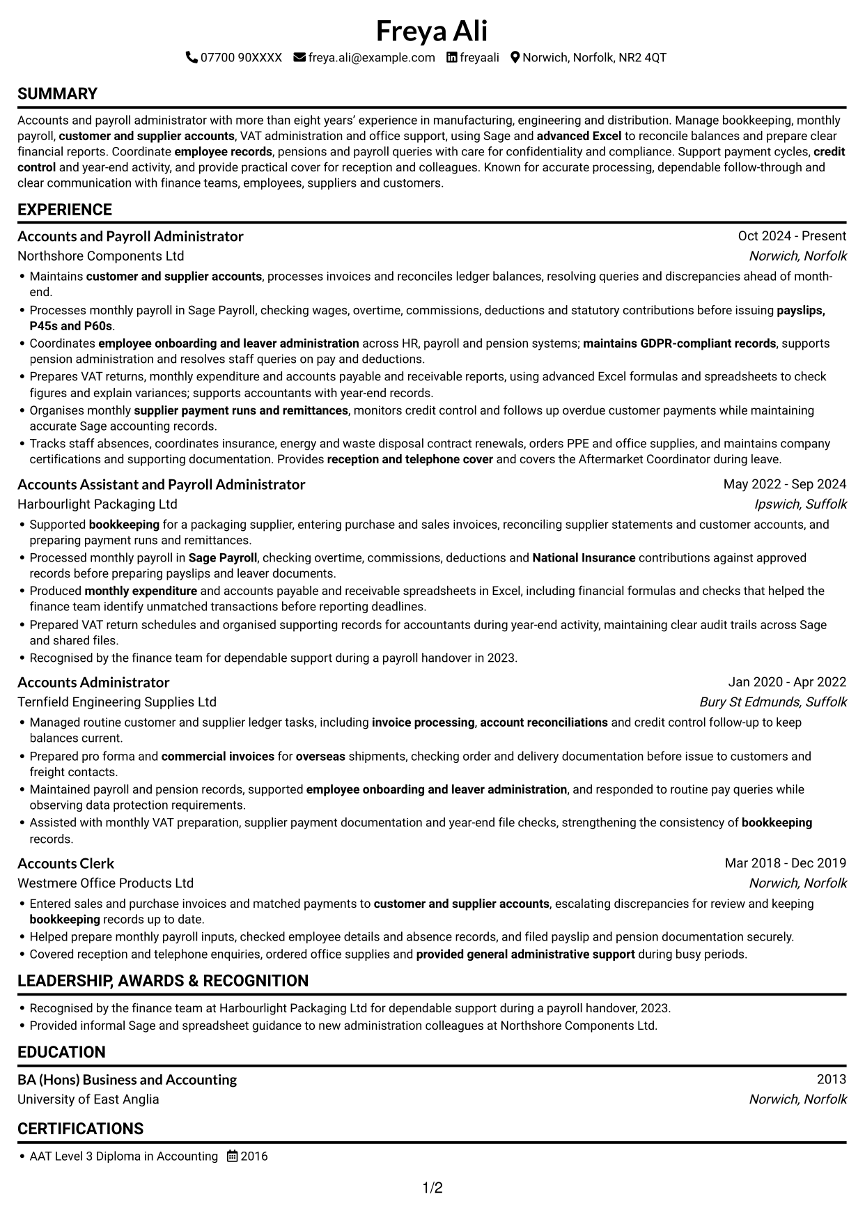 CV example — page 1