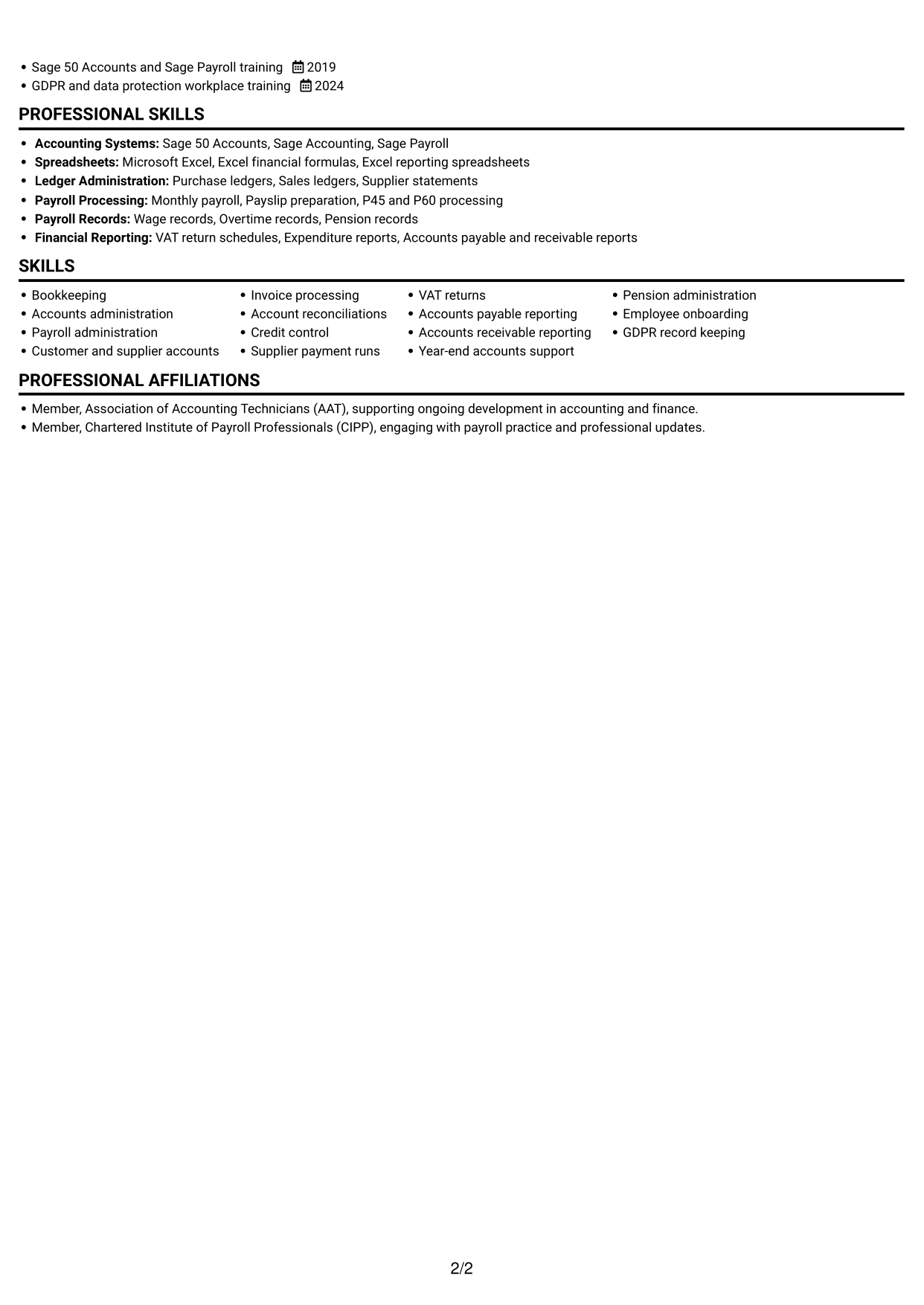 CV example — page 2