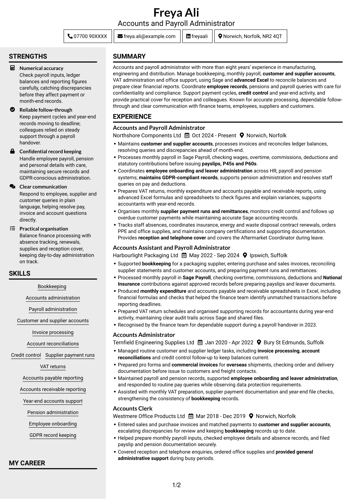 CV example — page 1