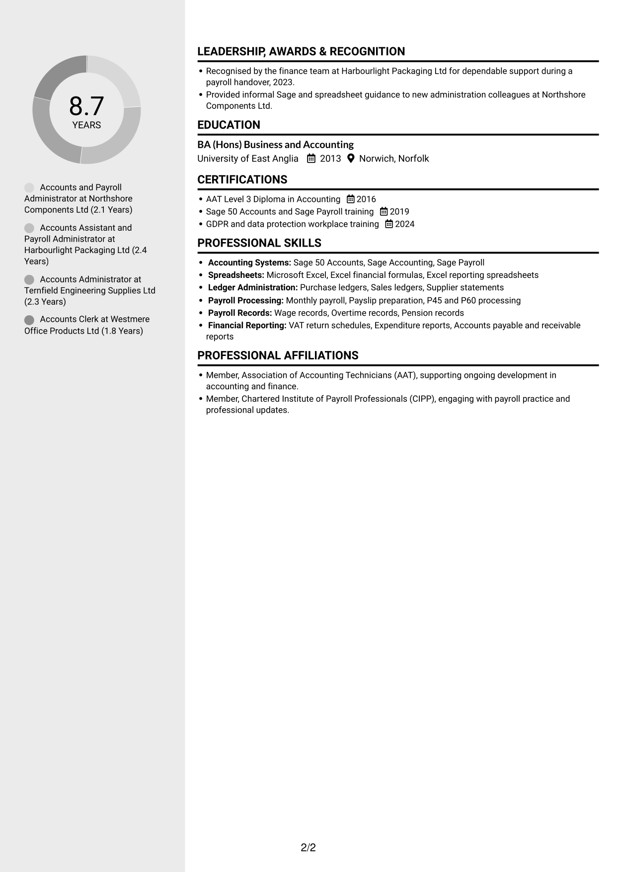 CV example — page 2