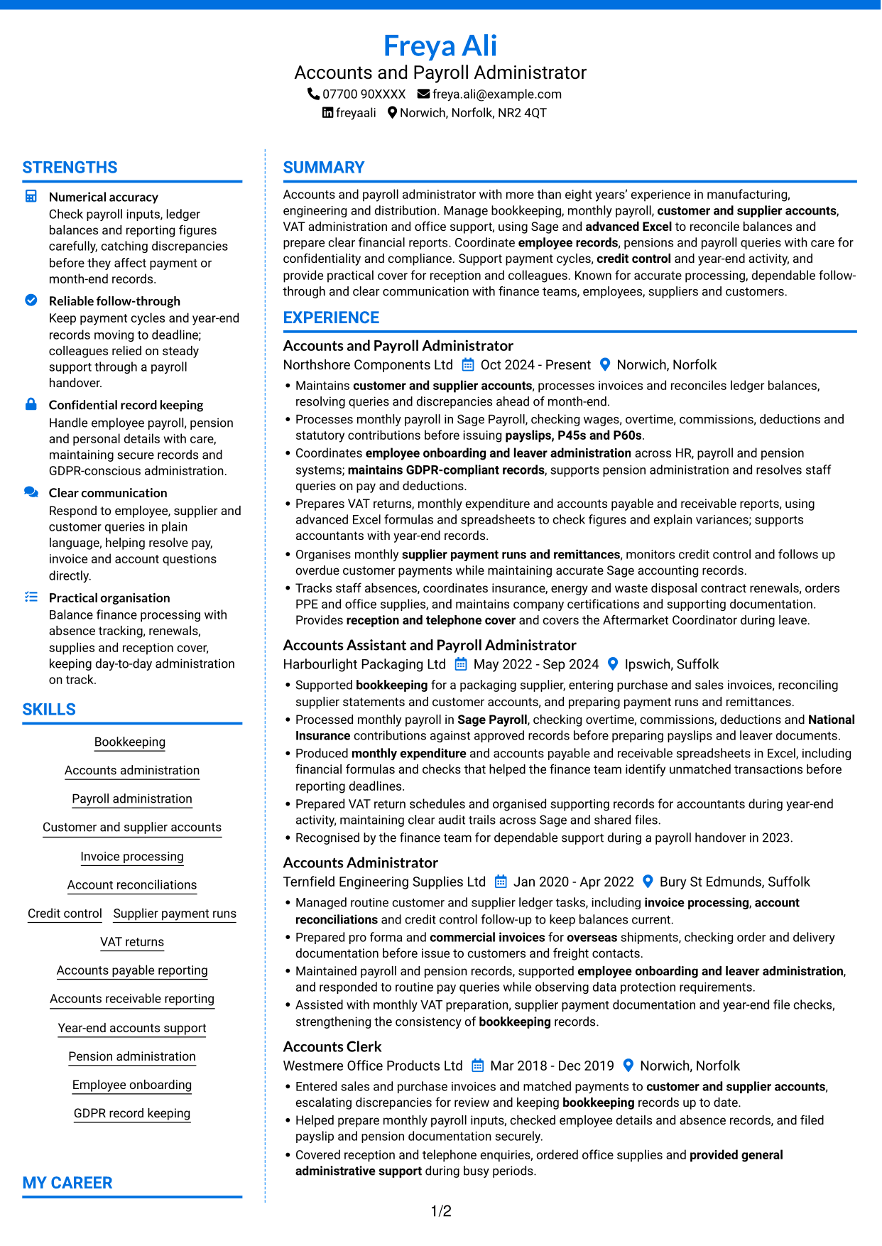 CV example — page 1