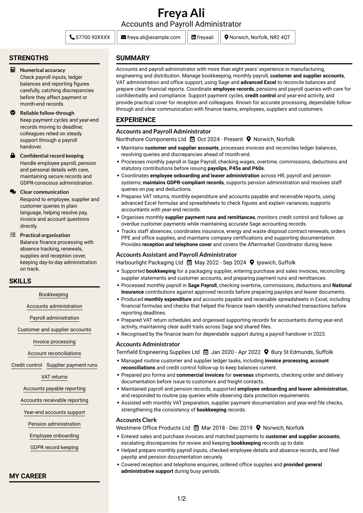 CV example — page 1