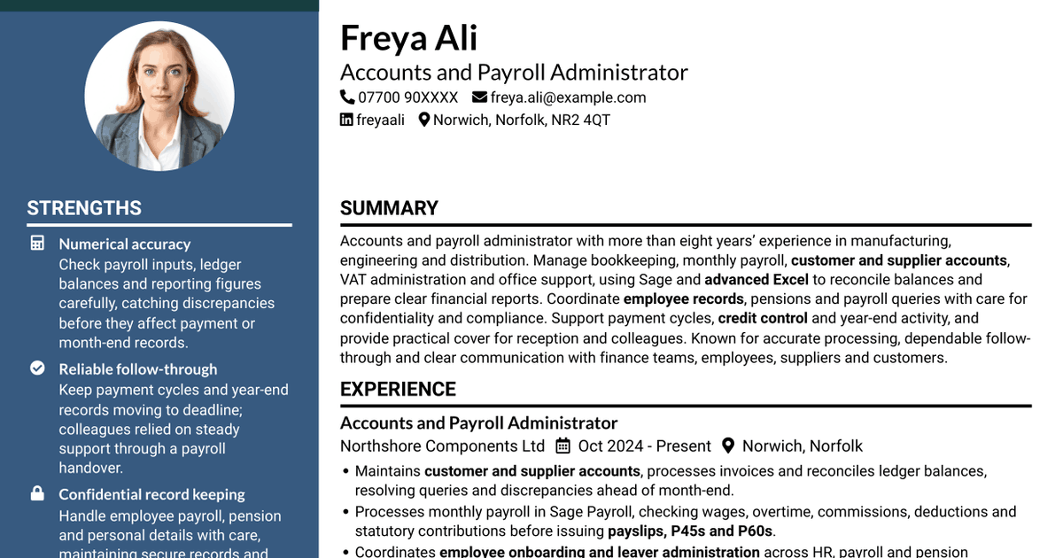 7 Accounts Administrator - Accounts and Payroll CV Templates with Example