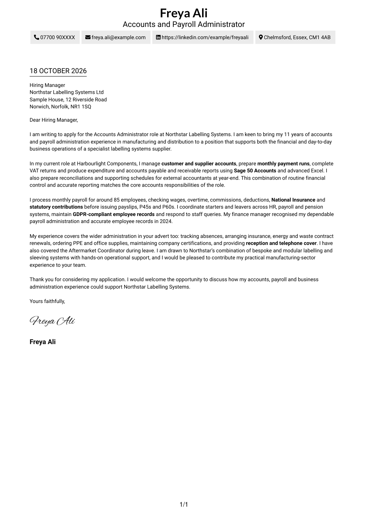 Cover letter example — page 1