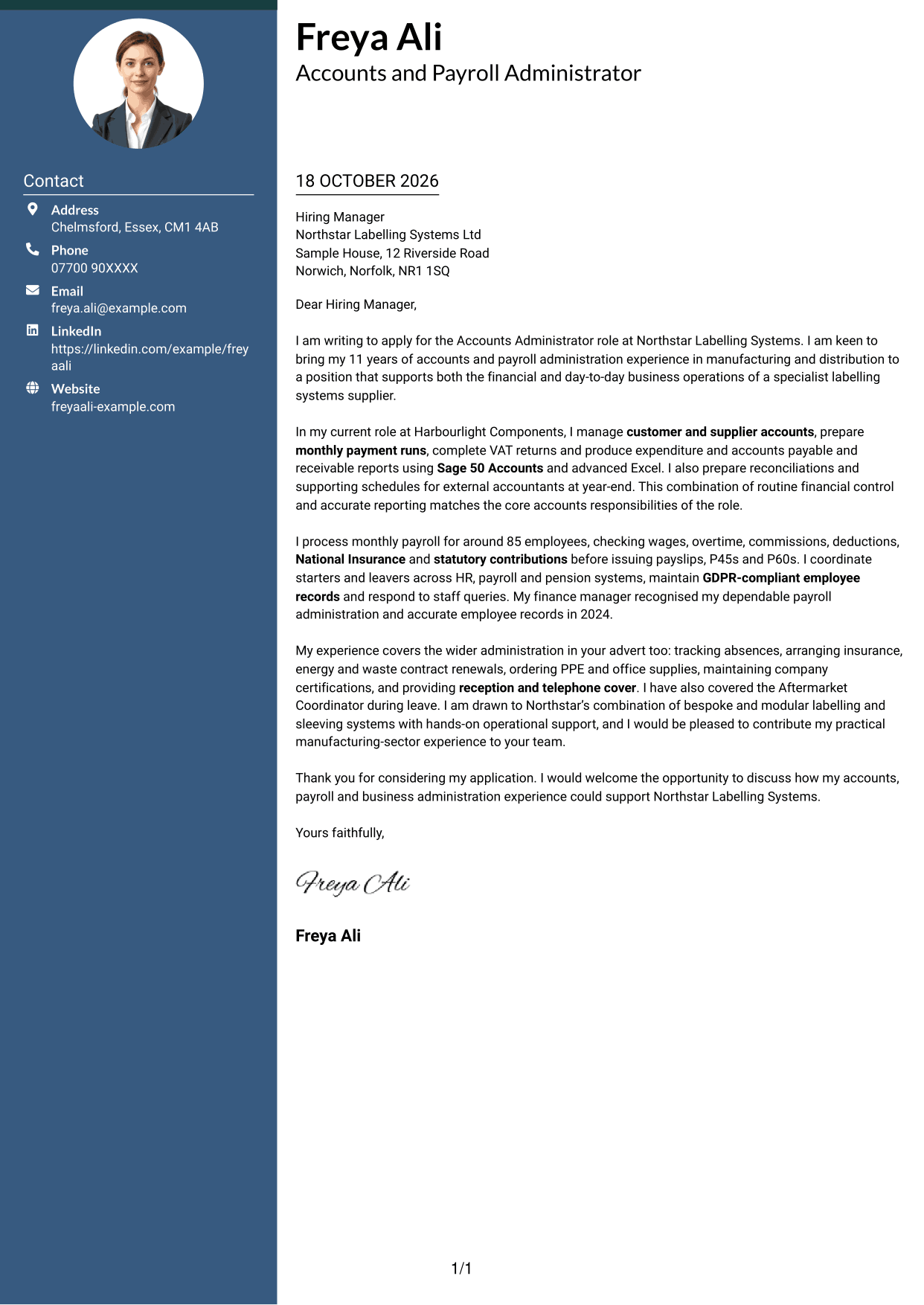 Cover letter example — page 1