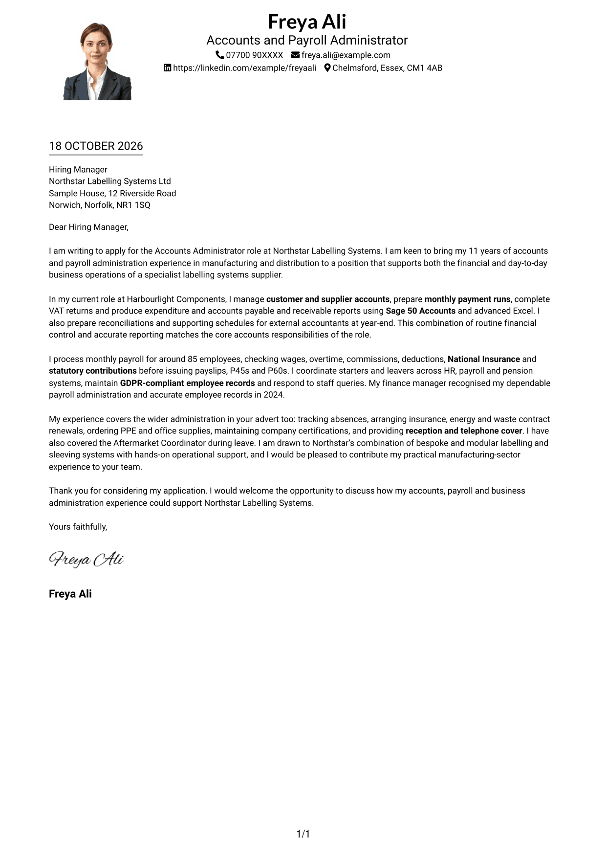 Cover letter example — page 1