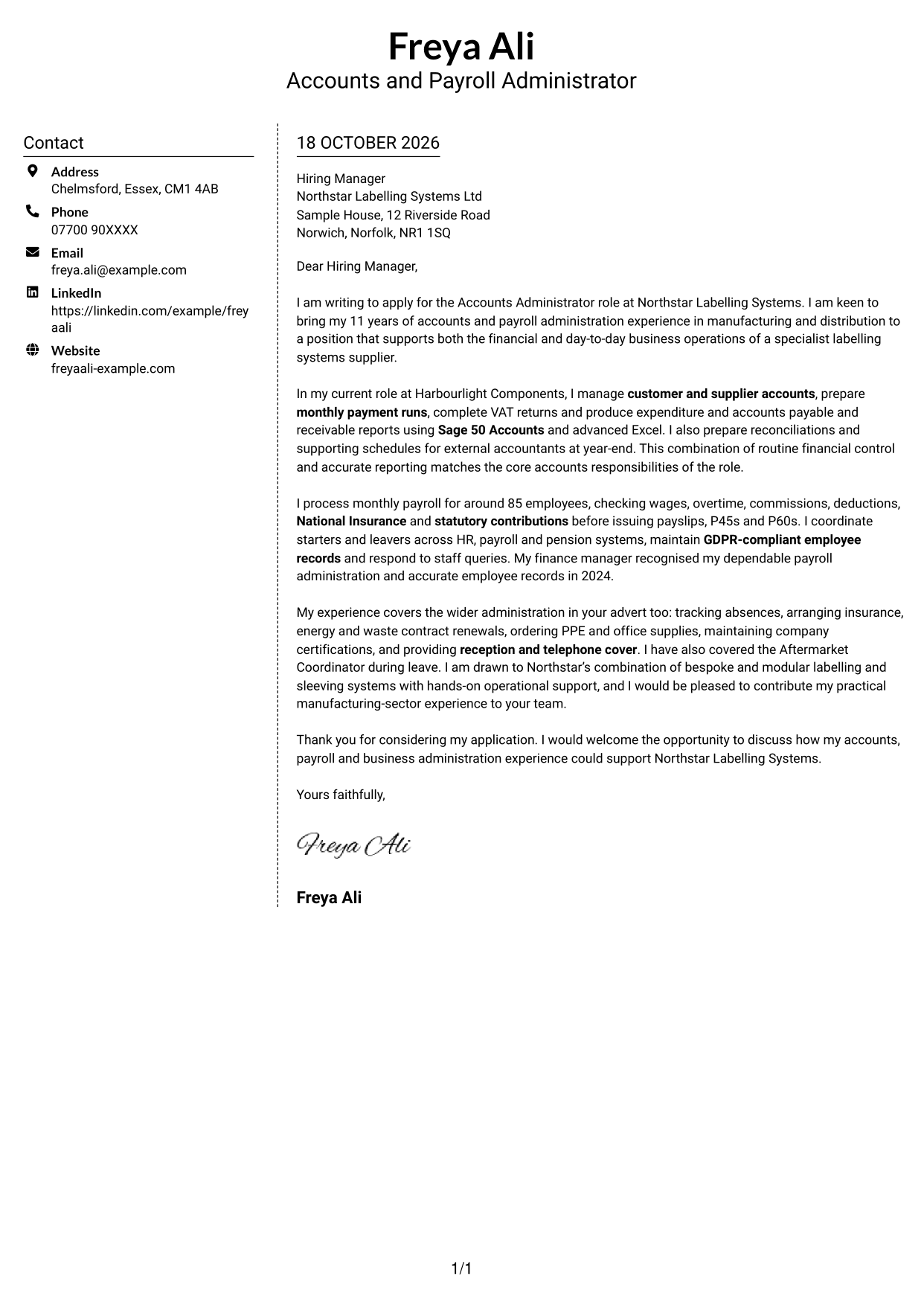 Cover letter example — page 1