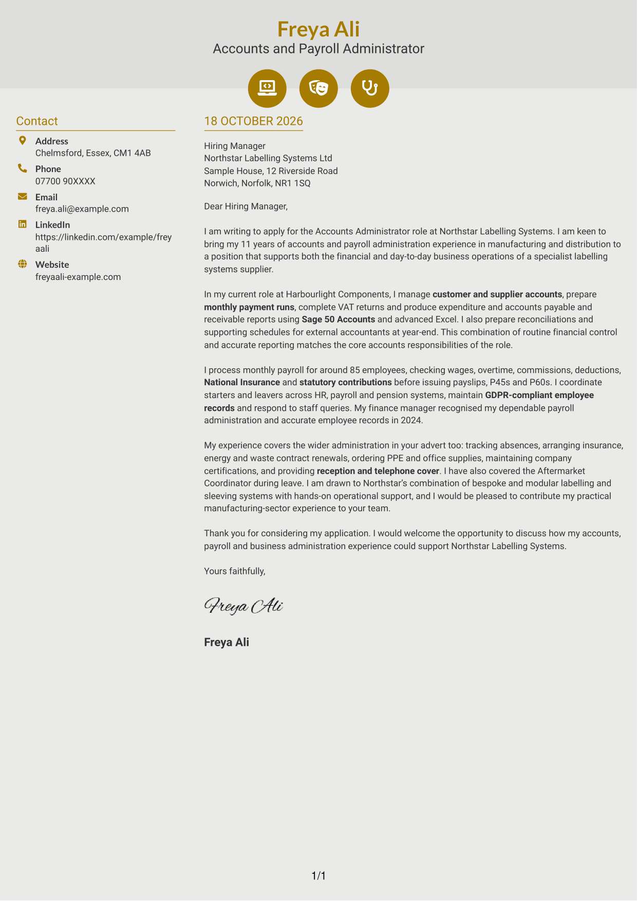 Cover letter example — page 1