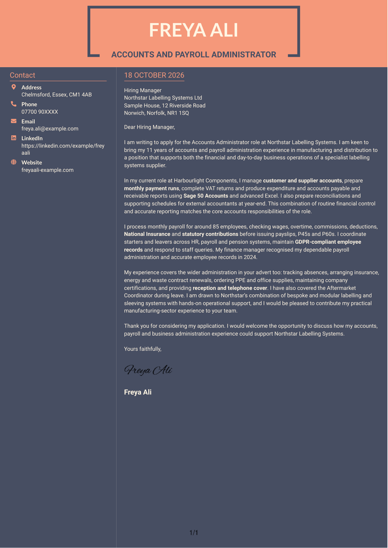 Cover letter example — page 1