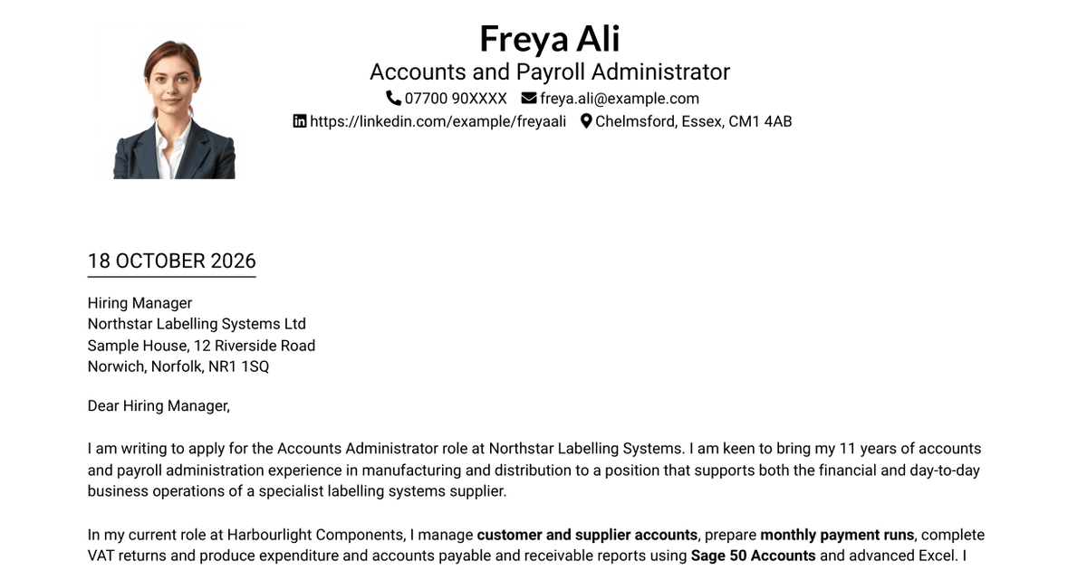 7 Accounts Administrator - Payroll and Finance Cover Letter Templates with Example