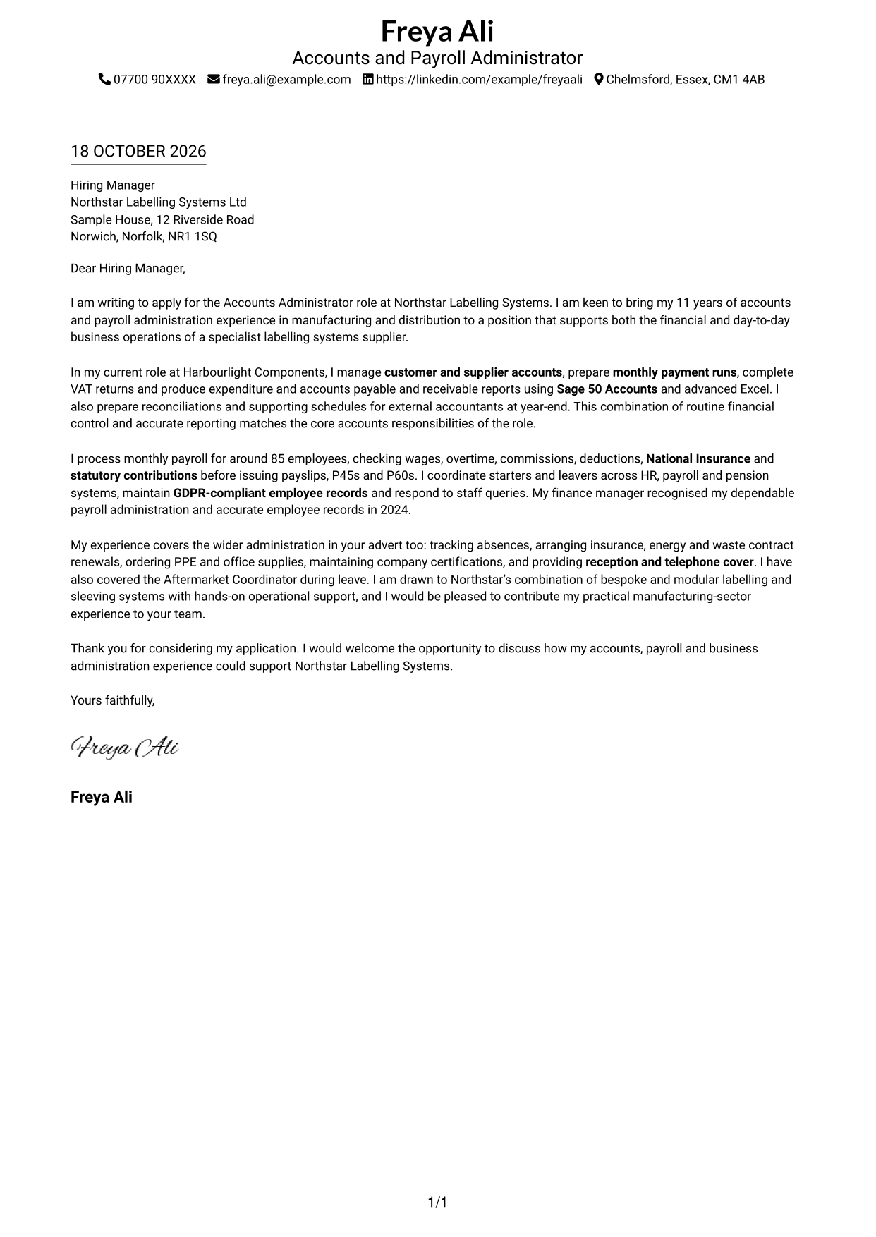 Cover letter example — page 1