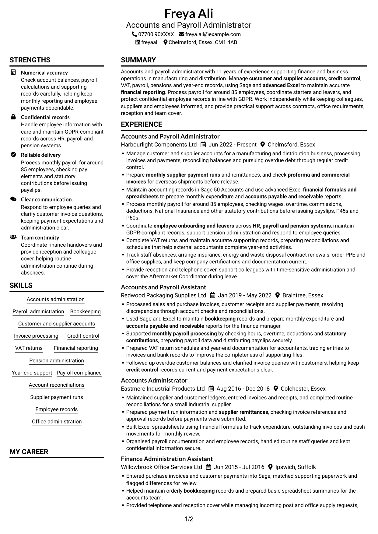 CV example — page 1