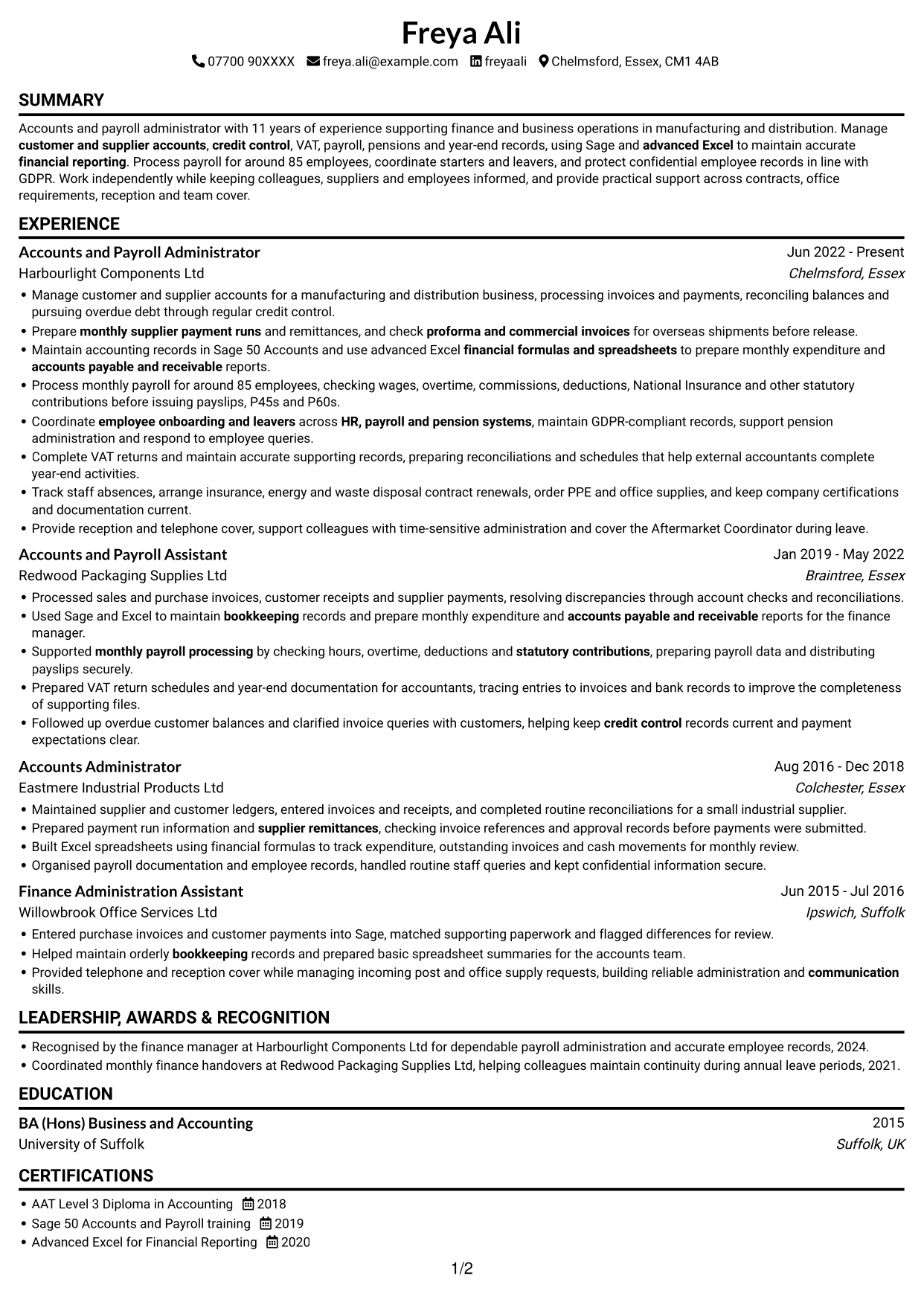 CV example — page 1