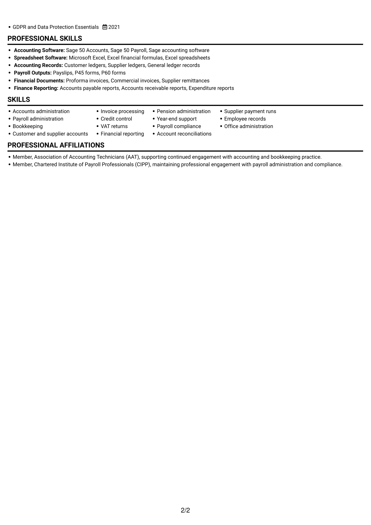 CV example — page 2
