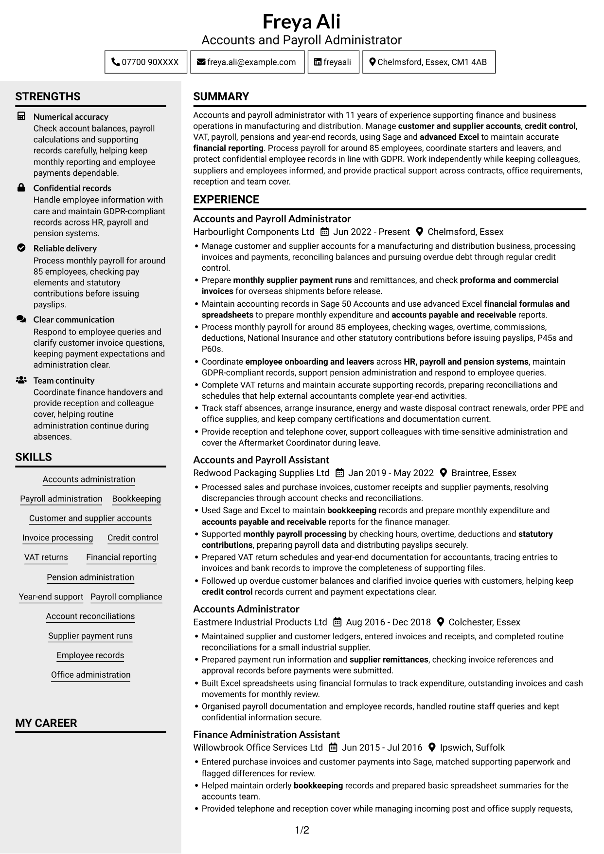 CV example — page 1