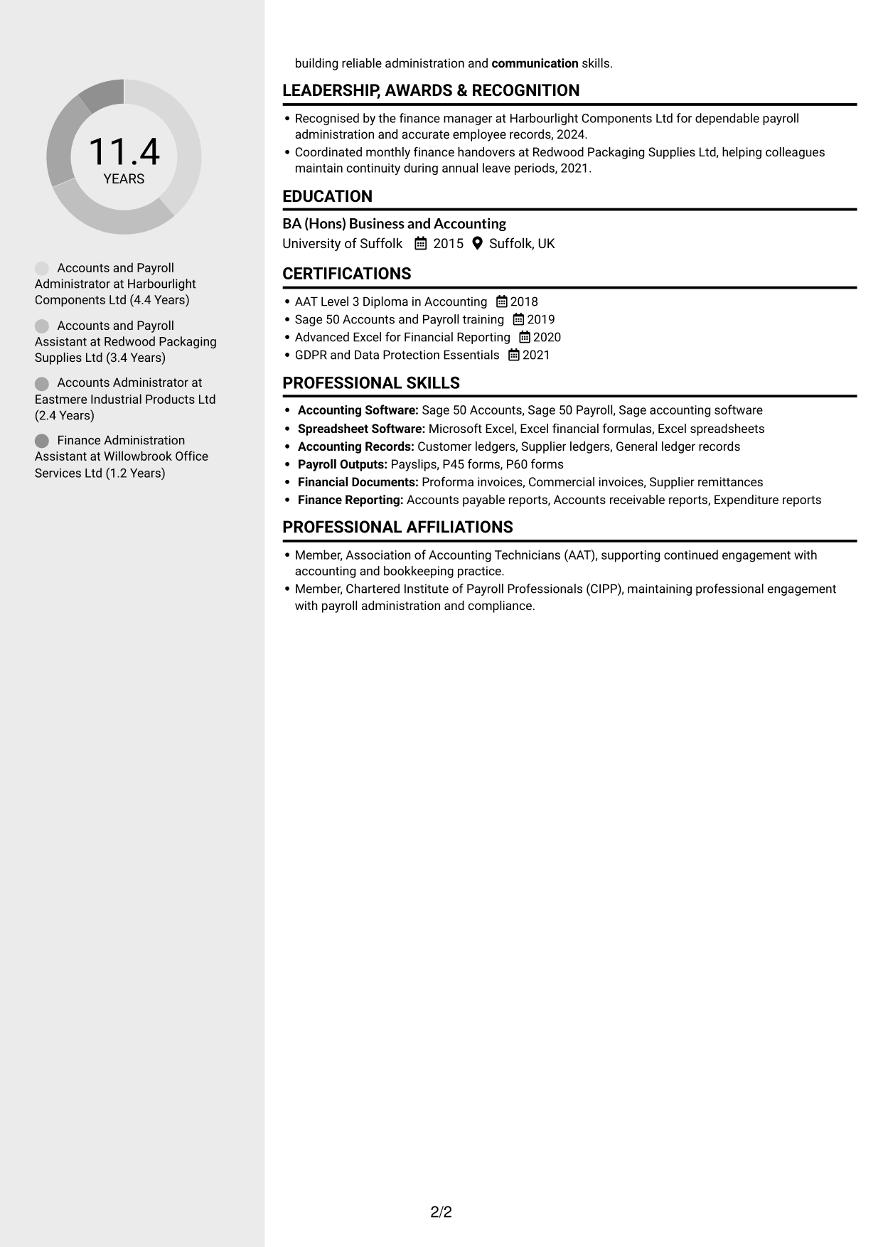 CV example — page 2
