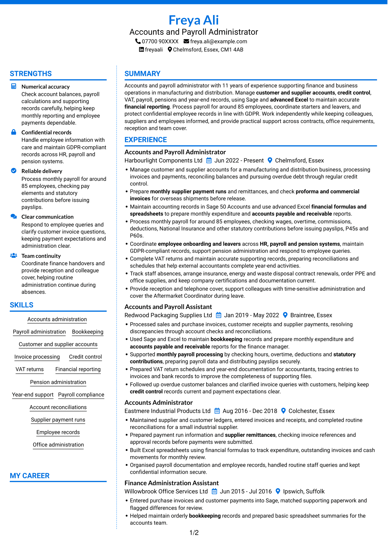 CV example — page 1