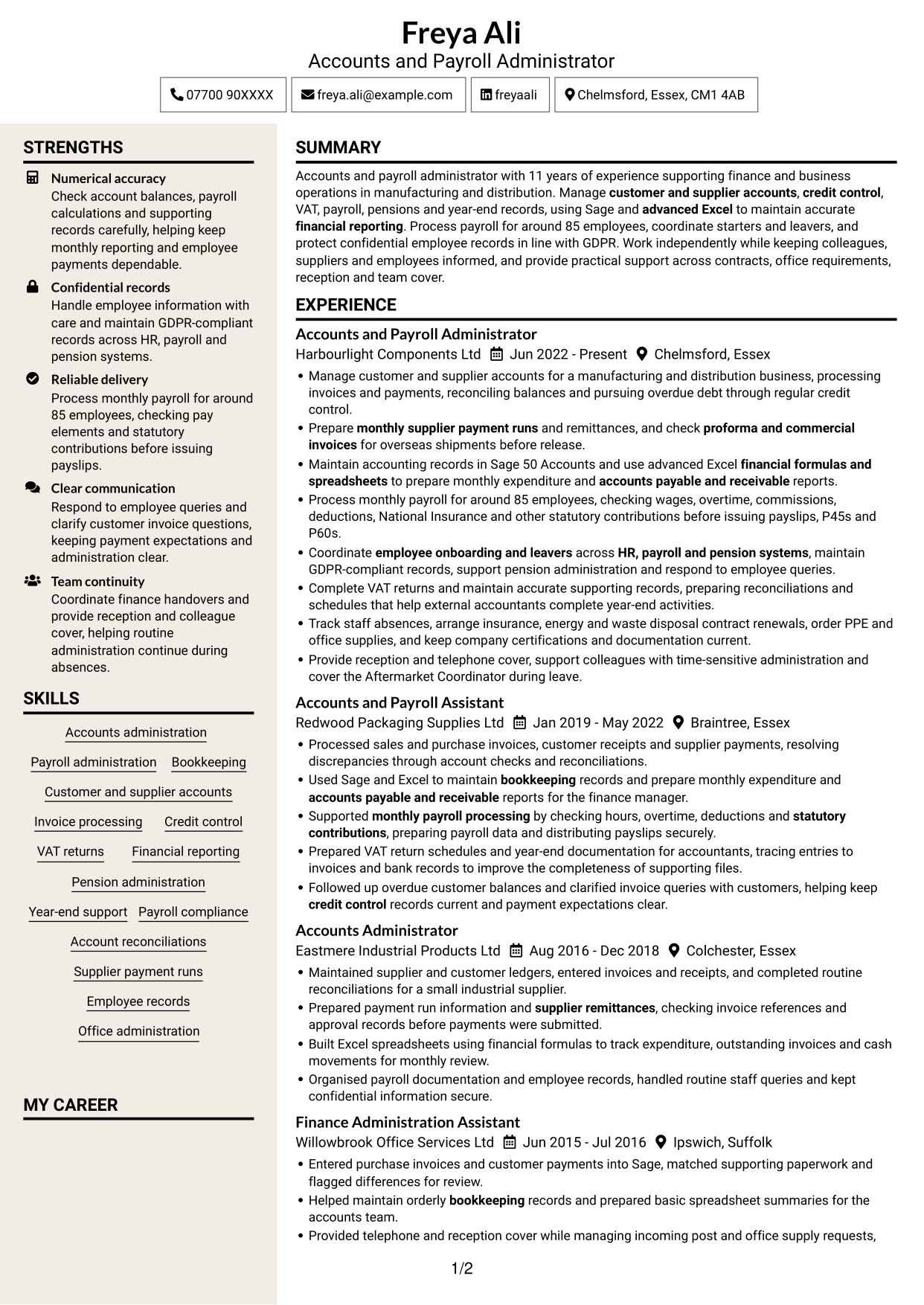 CV example — page 1