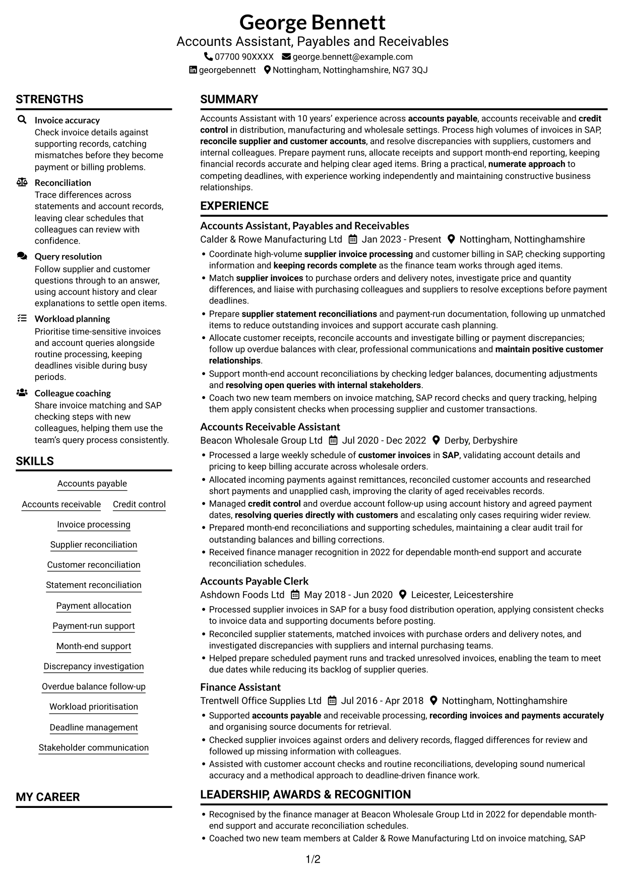 CV example — page 1