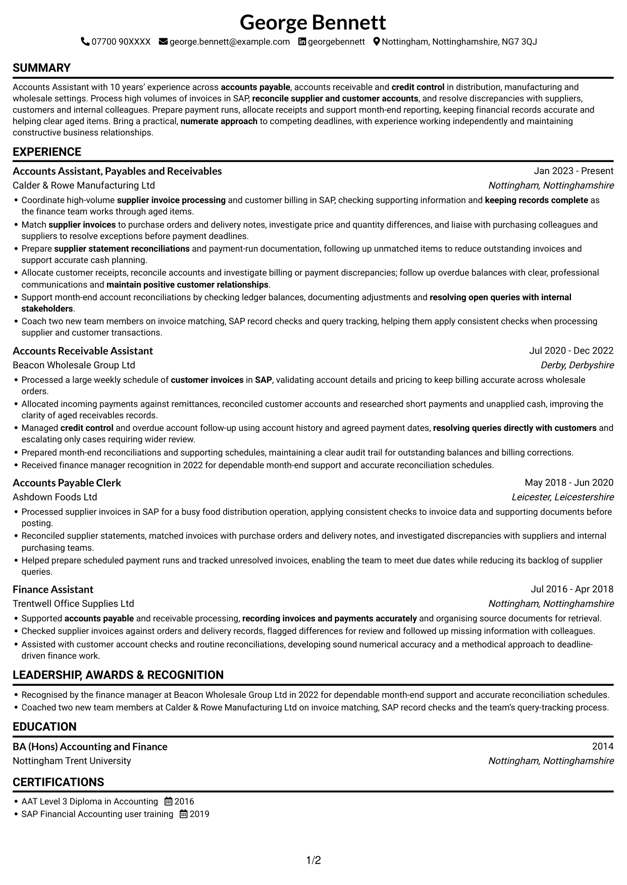 CV example — page 1