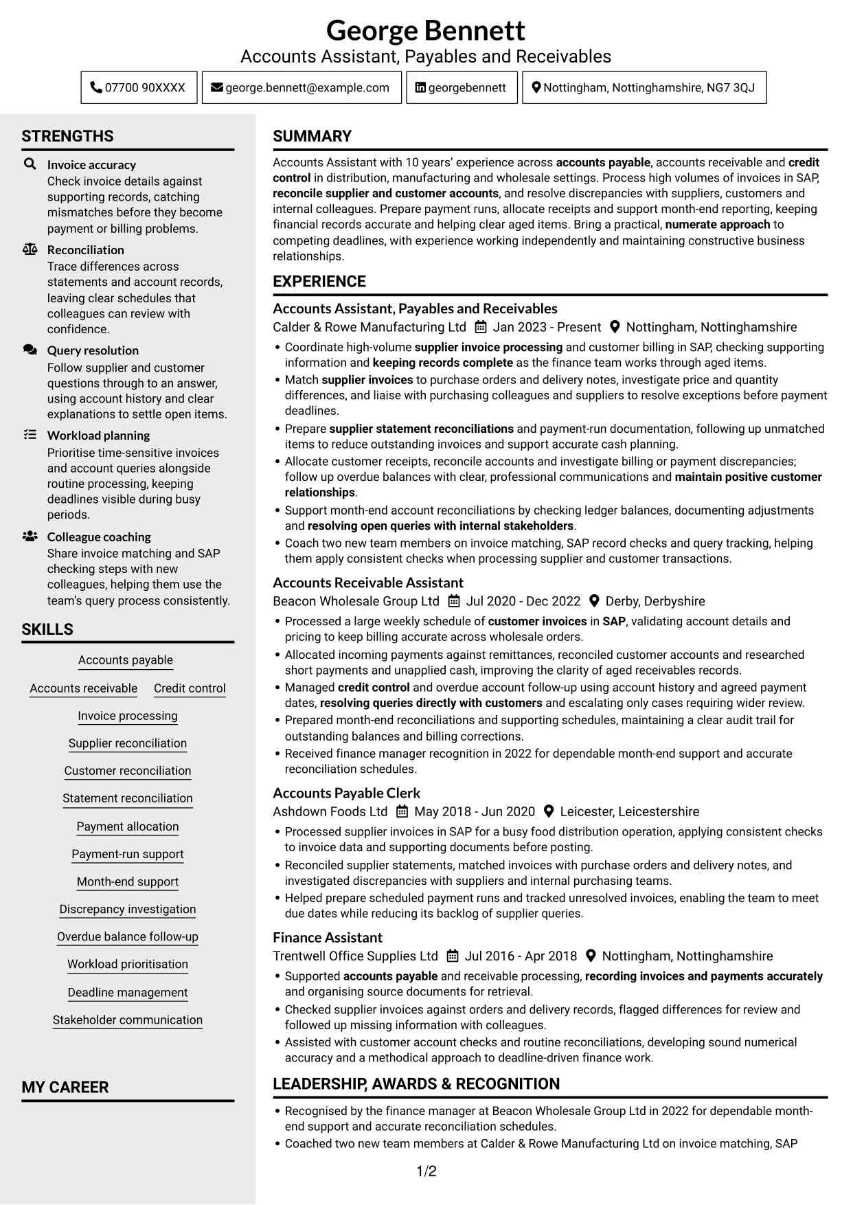 CV example — page 1