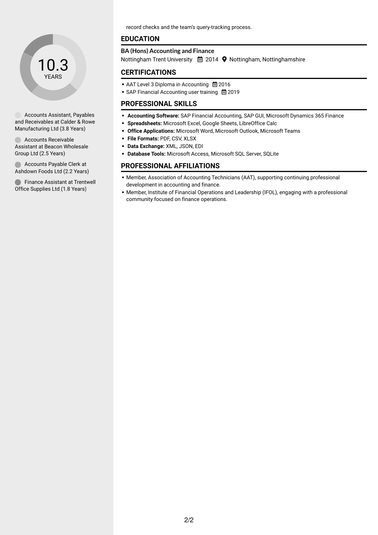 CV example — page 2