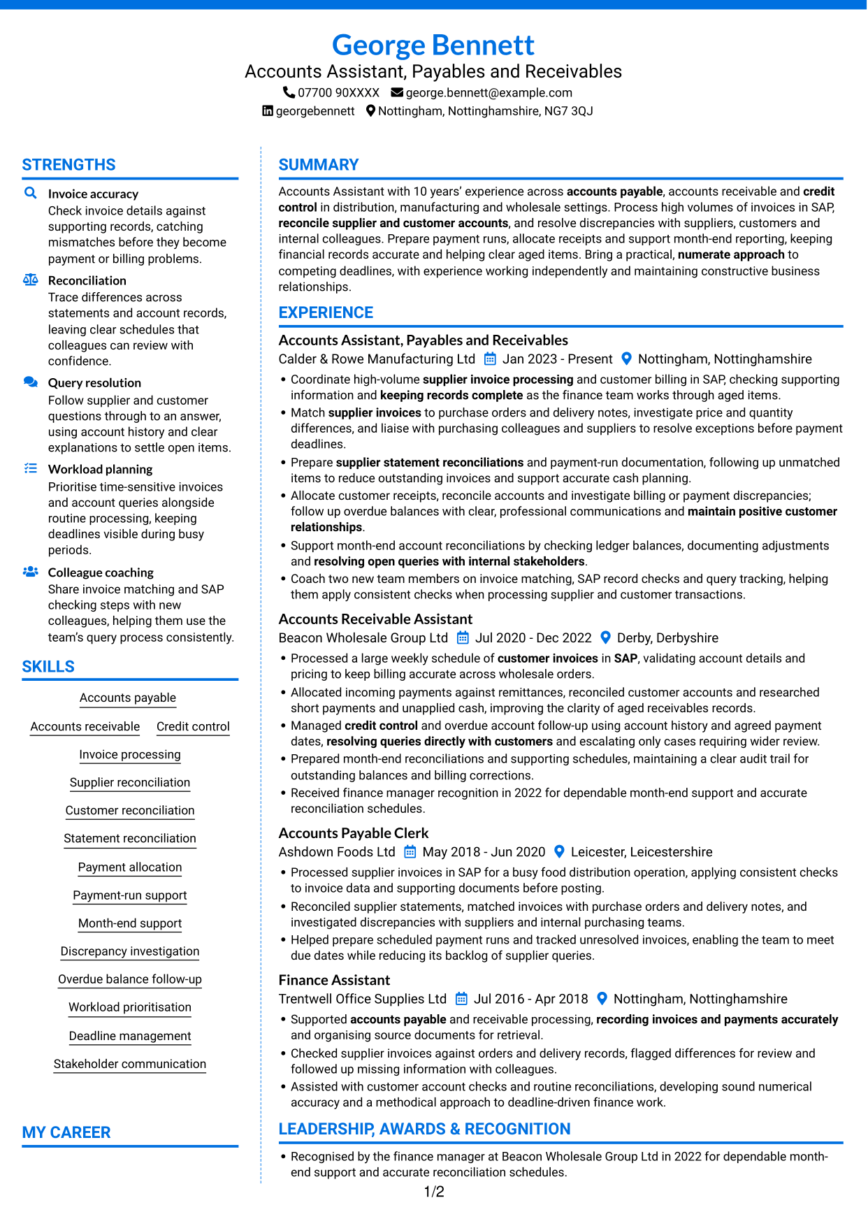 CV example — page 1