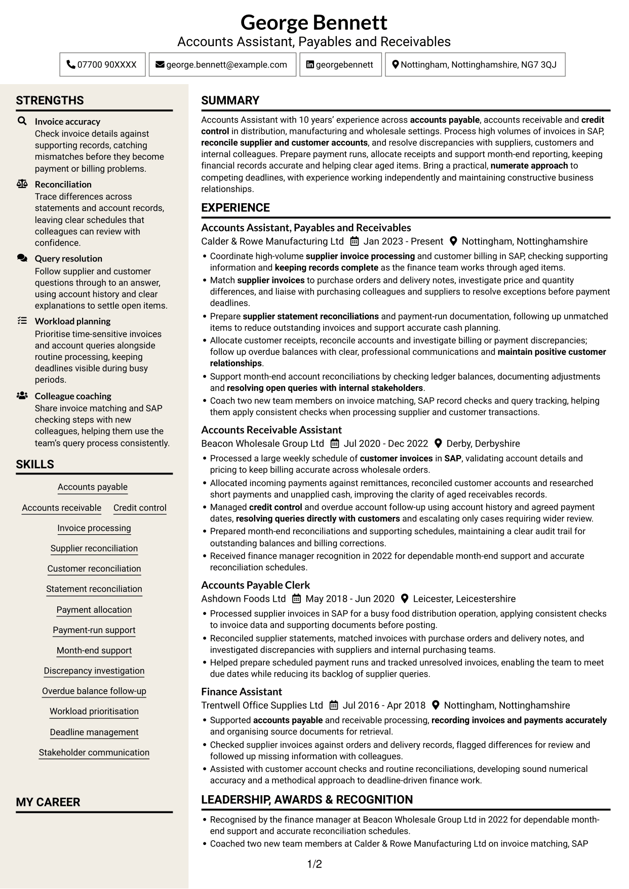 CV example — page 1