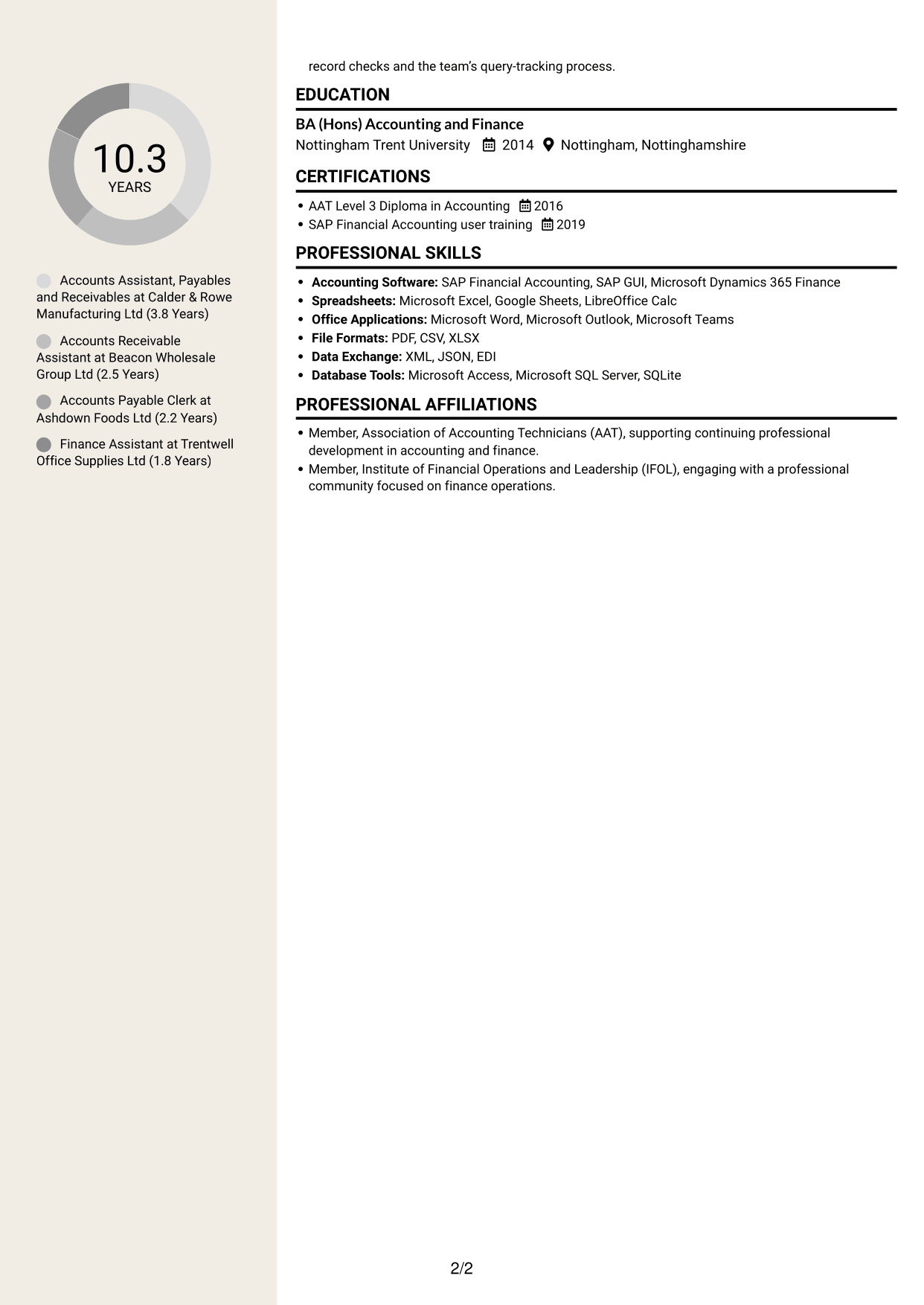 CV example — page 2