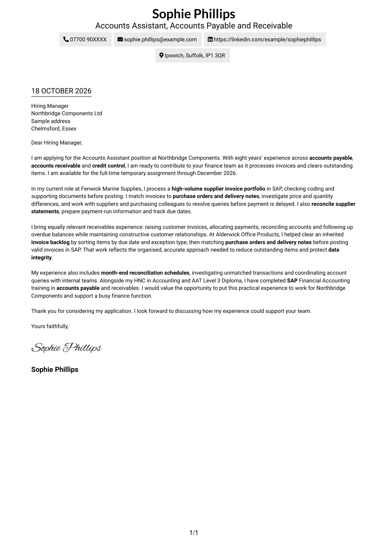 Cover letter example — page 1