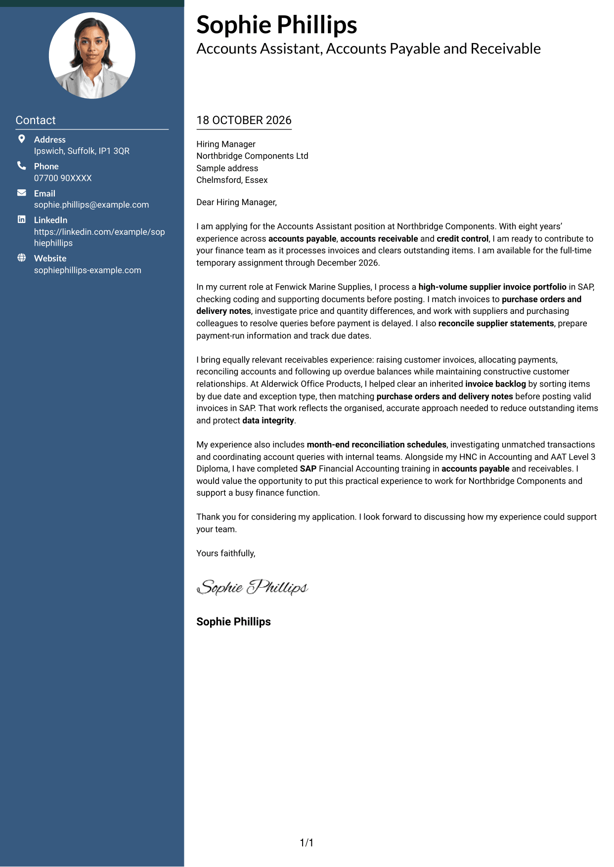 Cover letter example — page 1