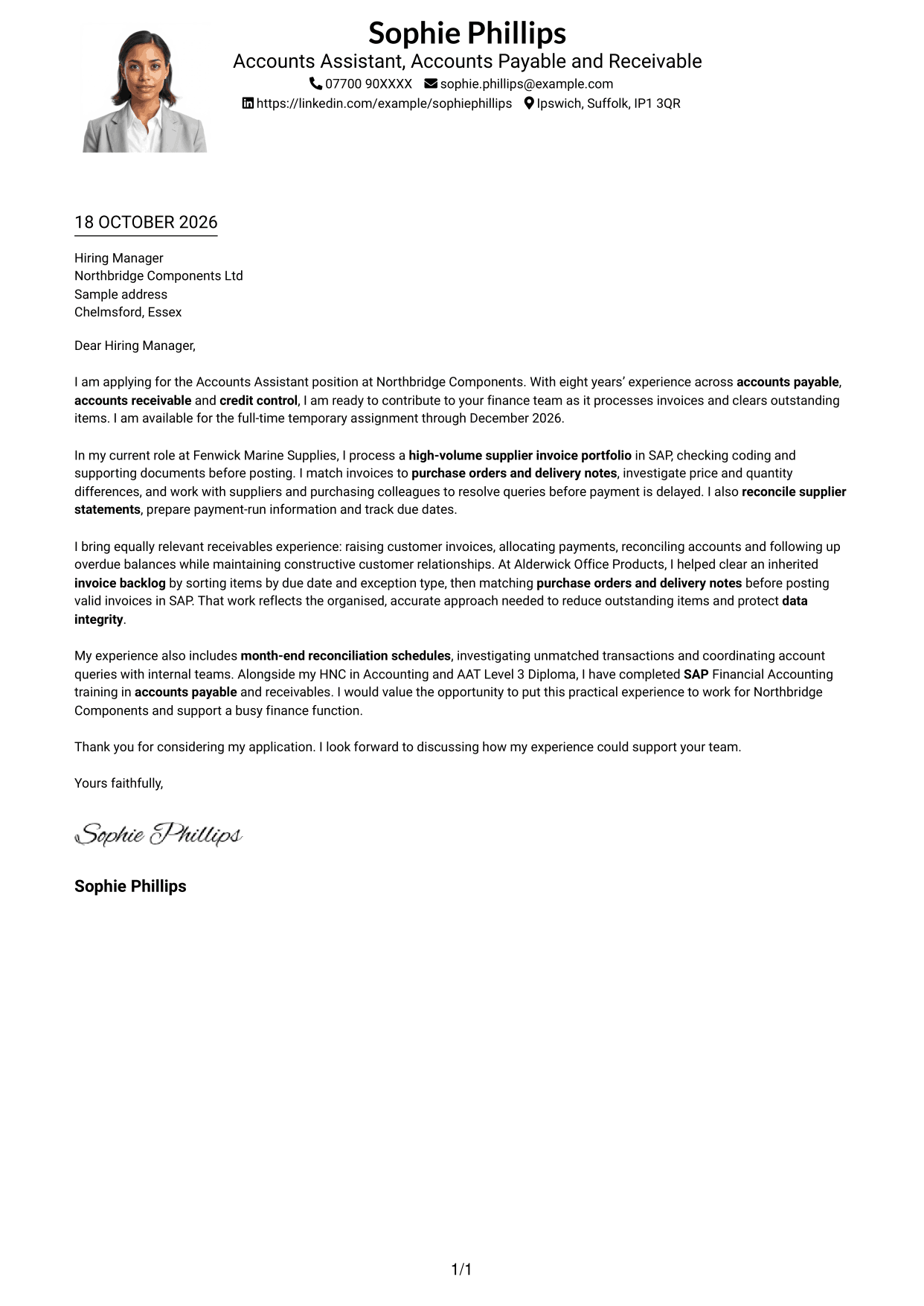 Cover letter example — page 1