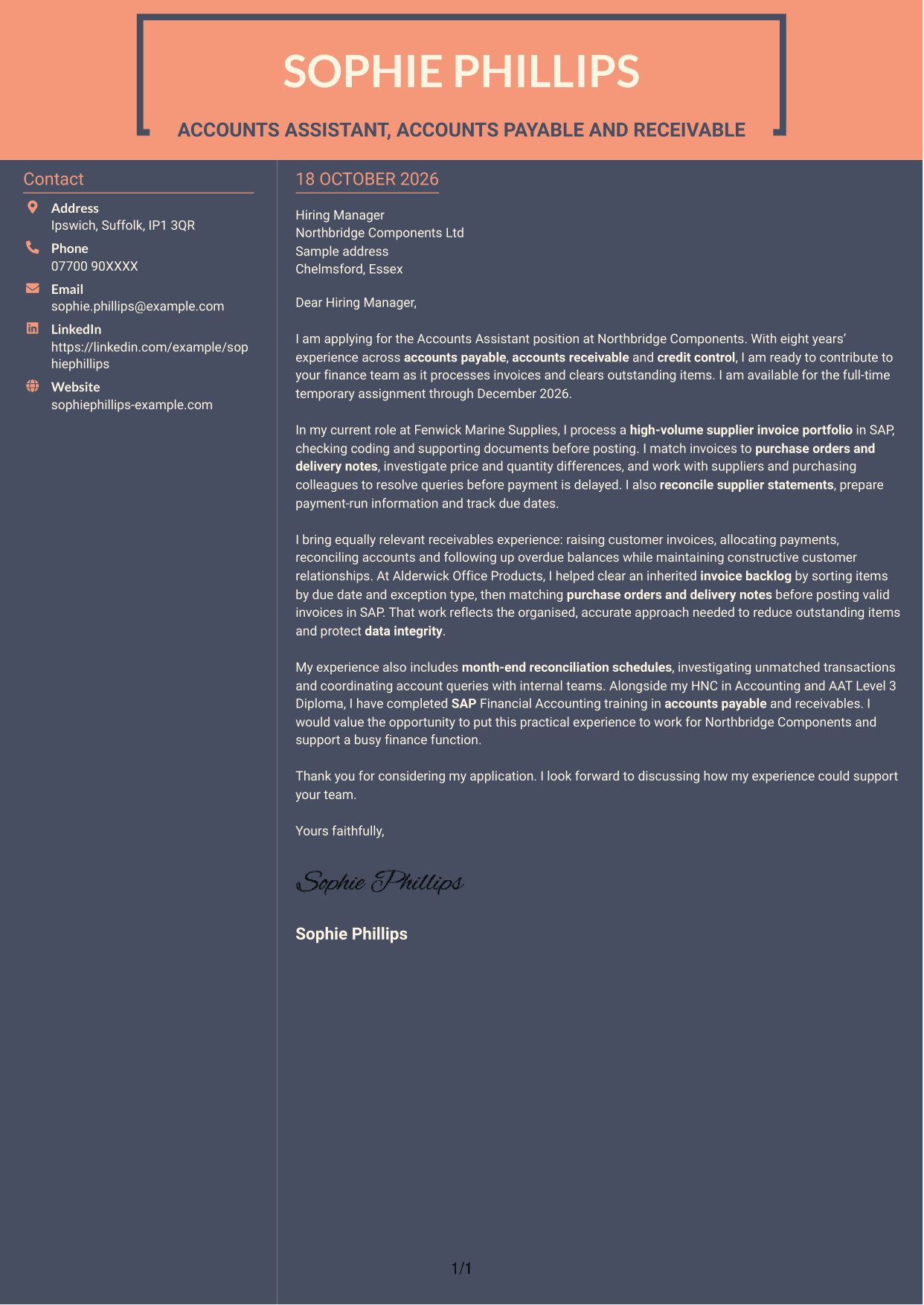 Cover letter example — page 1
