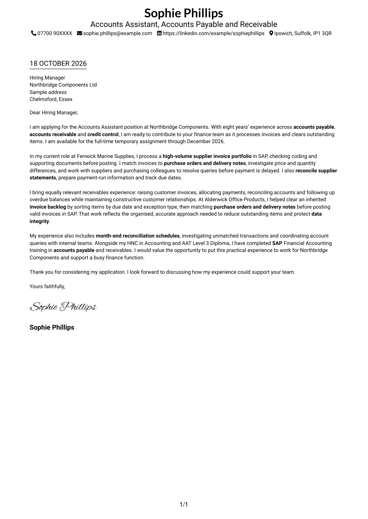 Cover letter example — page 1