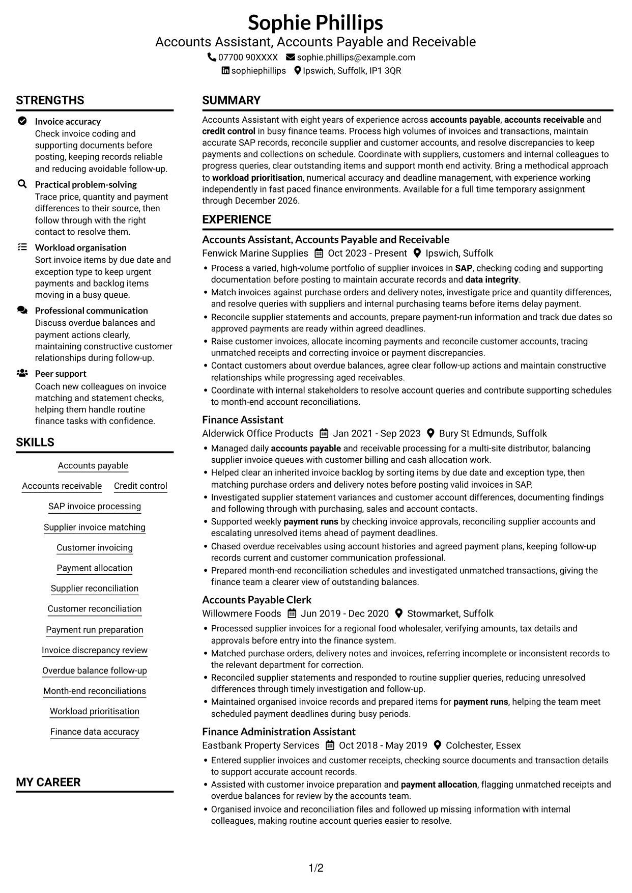 CV example — page 1