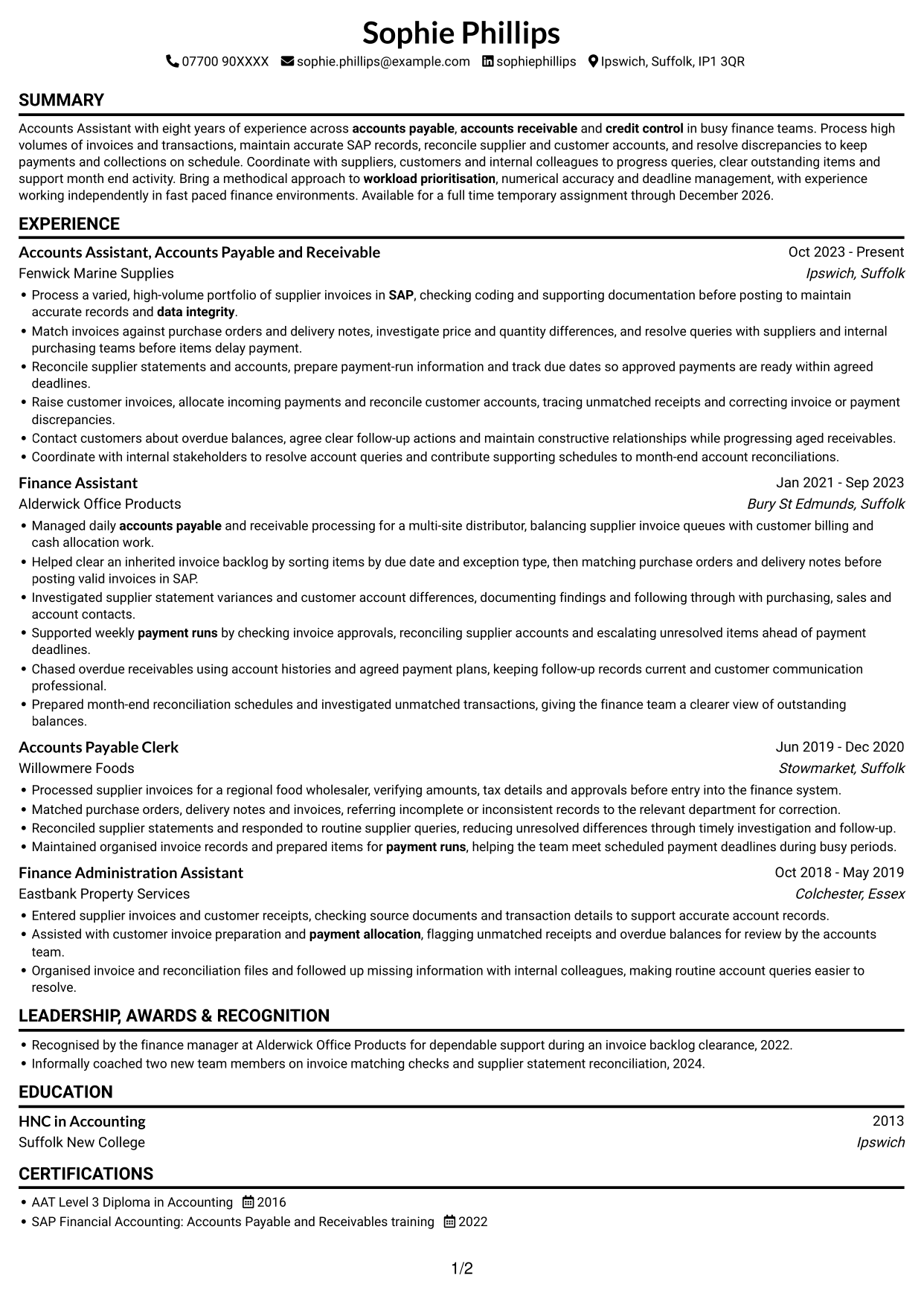 CV example — page 1