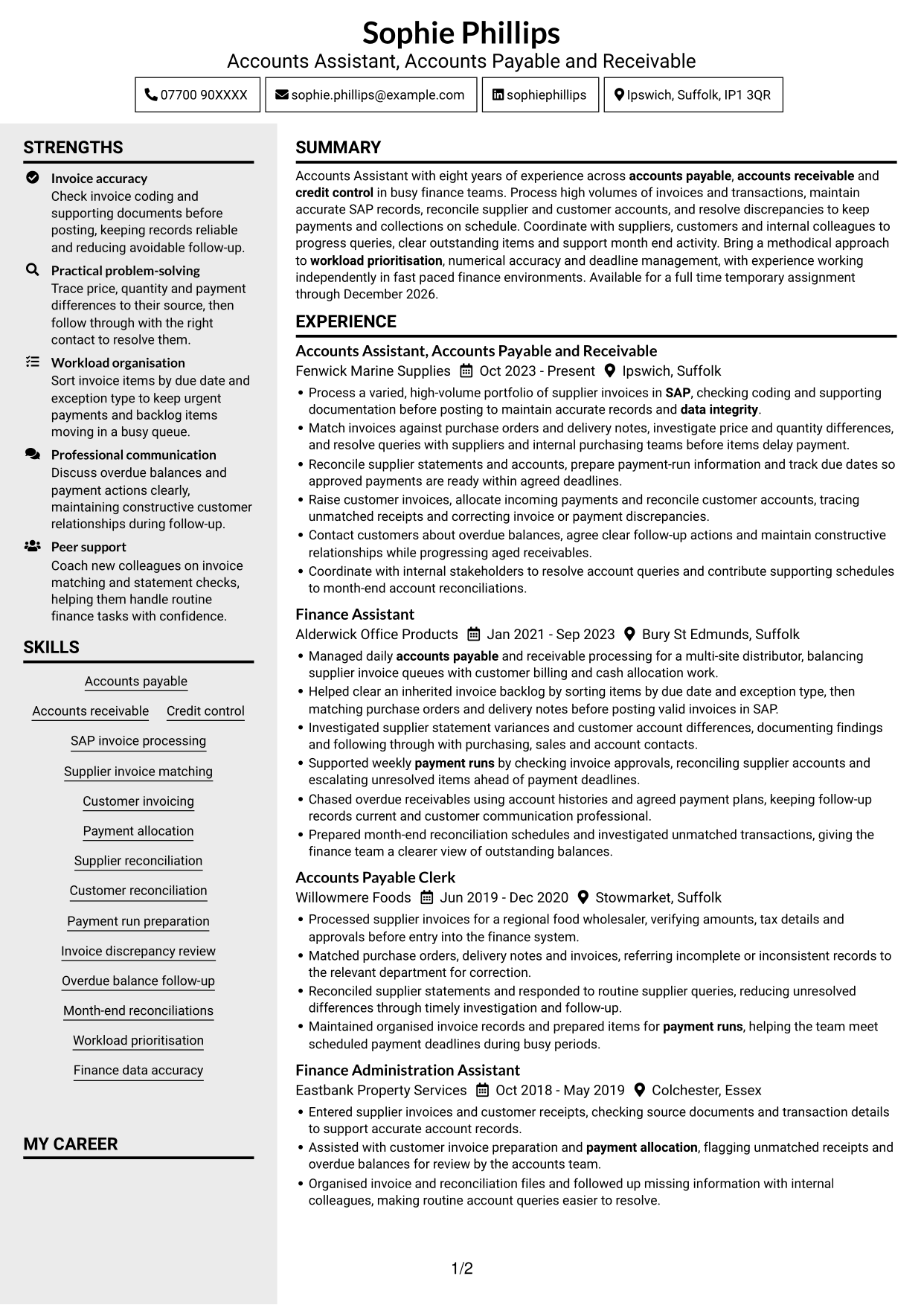 CV example — page 1