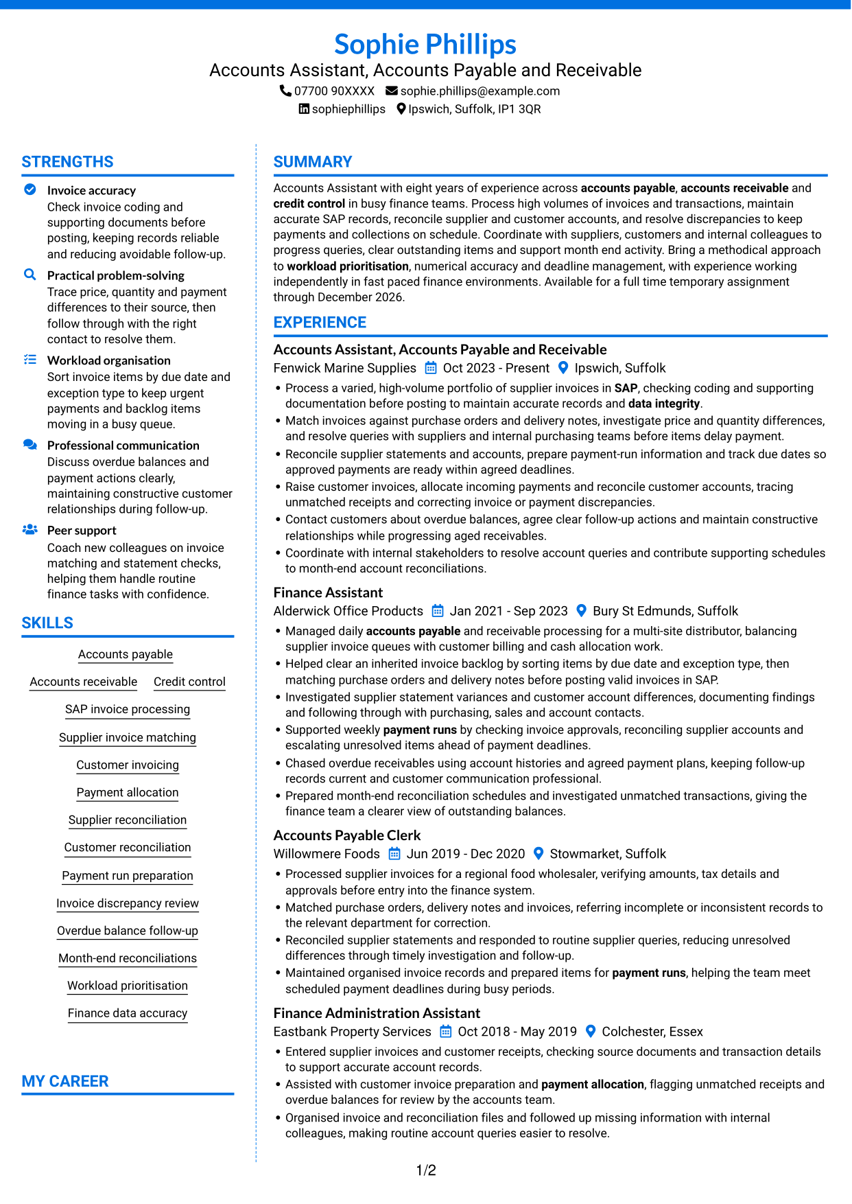 CV example — page 1