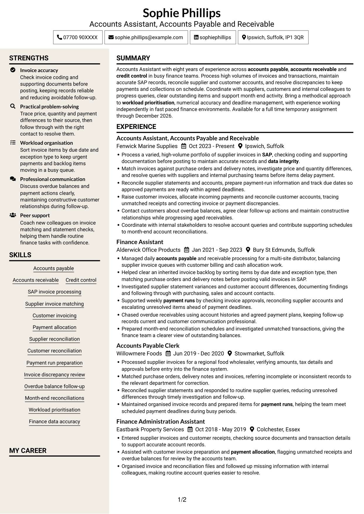 CV example — page 1