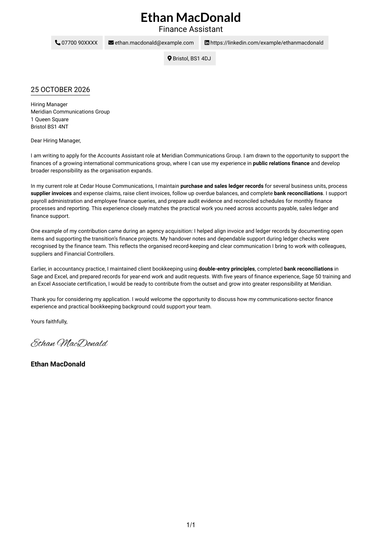 Cover letter example — page 1